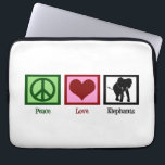 Peace Love Elephants Laptop Sleeve<br><div class="desc">Een schattig olifantencadeau met een  vredesteken,  een hart en een blauw vierkant rond een mooi olifantensilhouet.</div>