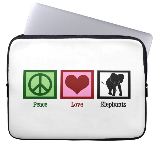 Peace Love Elephants Laptop Sleeve (Voorkant)