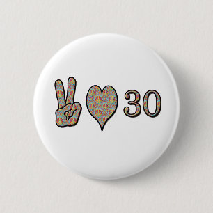 Peace Love en 30 Ronde Button 5,7 Cm