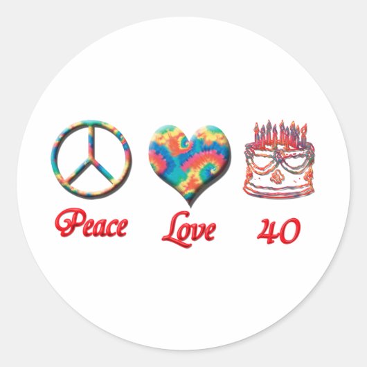 Peace Love en 40 jaar oud Ronde Sticker (Voorkant)