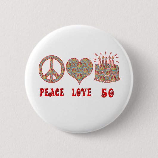 Peace Love en 50 Ronde Button 5,7 Cm (Voorkant)