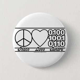 Peace Love en Binary Ronde Button 5,7 Cm