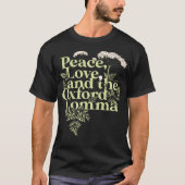 Peace Love en de Oxford Comma Engelse grammatica T-shirt (Voorkant)