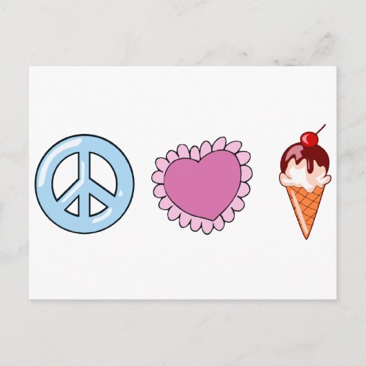 Peace Love en Ice Cream Briefkaart (Voorkant)