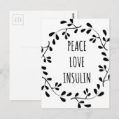 Peace Love en Insulin Briefkaart (Voorkant / Achterkant)