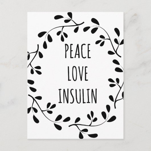 Peace Love en Insulin Briefkaart (Voorkant)