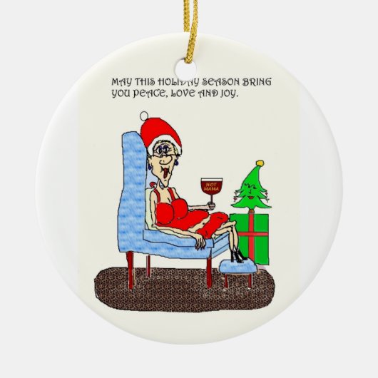PEACE LOVE EN JOY HOT MAMA CHRISTMAS ORNAMENT (Voorkant)
