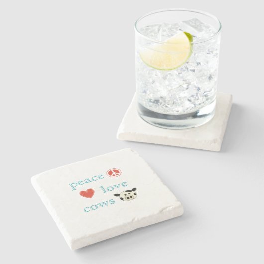 Peace Love en Koeien Stenen Onderzetter (Zijkant)