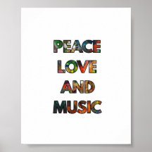 Peace Love en Music Quote Poster