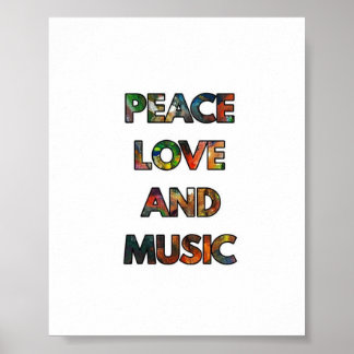 Peace Love en Music Quote Poster
