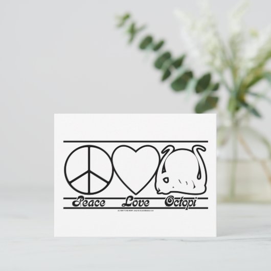 Peace Love en Octopi Briefkaart (Staand voorkant)