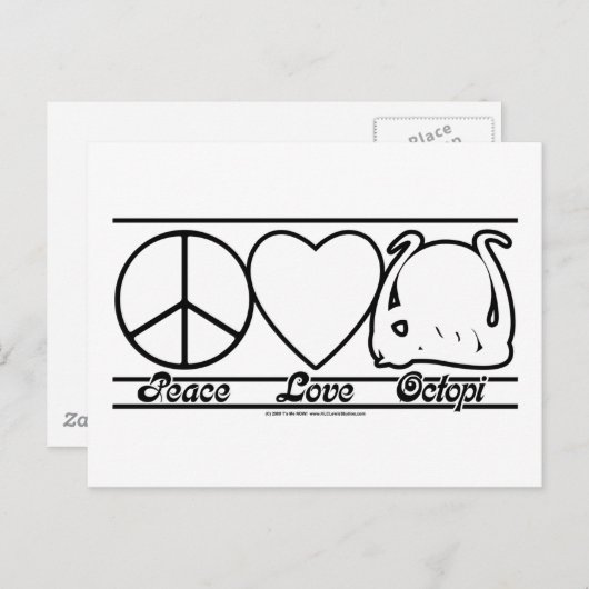Peace Love en Octopi Briefkaart (Voorkant / Achterkant)