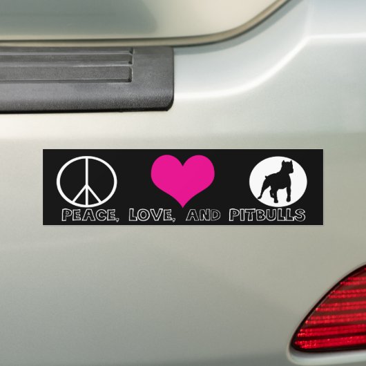 Peace, Love en Pit Bulls Bumpersticker (Op auto)