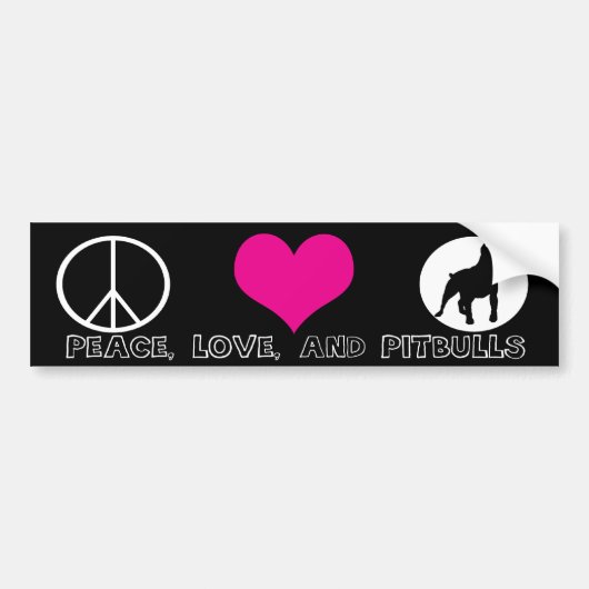 Peace, Love en Pit Bulls Bumpersticker (Voorkant)