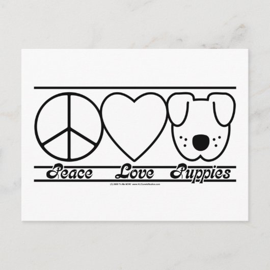 Peace Love en Puppies Briefkaart (Voorkant)