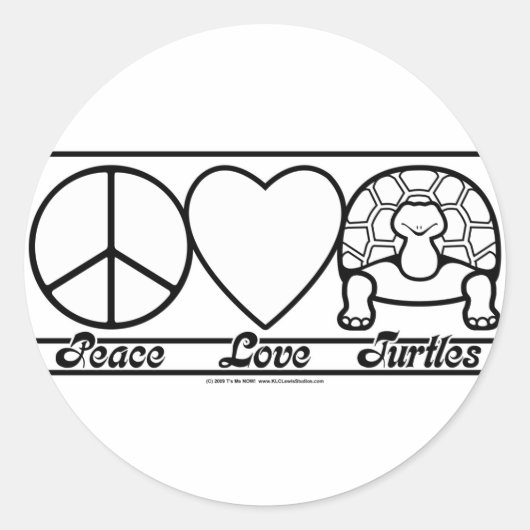 Peace Love en Turtles Ronde Sticker (Voorkant)