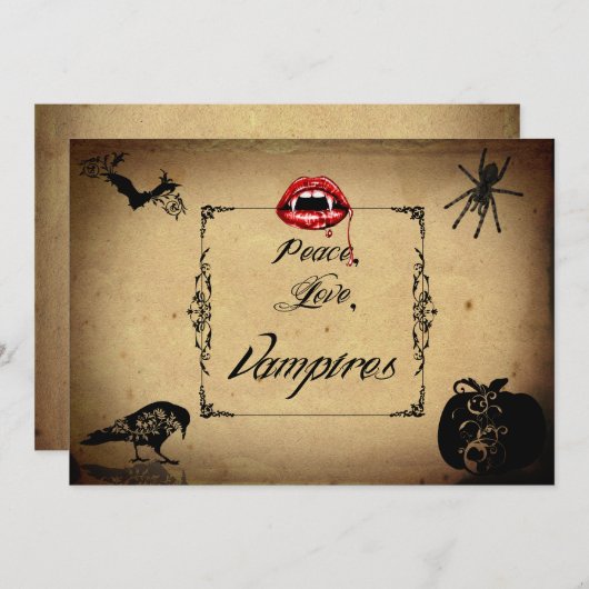 Peace, Love en Vampires Halloween Party Kaart (Voorkant / Achterkant)