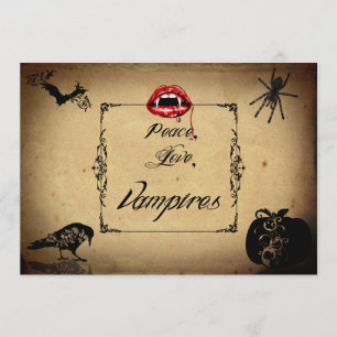 Peace, Love en Vampires Halloween Party Kaart