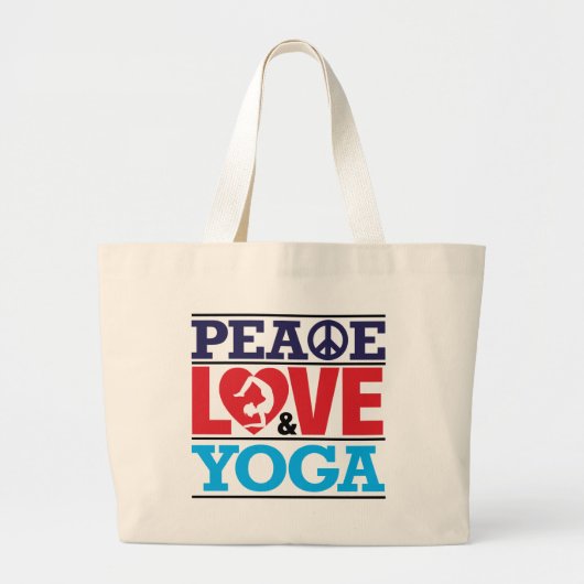 Peace, Love en Yoga Bag Grote Tote Bag (Voorkant)