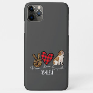Peace Love Engelse Bulldog Plaid Schattig Hondenli Case-Mate iPhone Case
