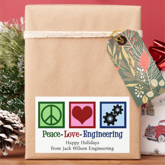 Peace Love Engineering Company Custom Christmas Rechthoekige Sticker (Feestdagen)