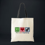 Peace Love Engineering Cute Engineer Gears Tote Bag<br><div class="desc">Een coole kerstcadeau voor ingenieurs met een vredesteken, hart en tandwielen.</div>