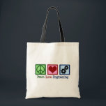 Peace Love Engineering Cute Engineer Gears Tote Bag<br><div class="desc">Een coole kerstcadeau voor ingenieurs met een vredesteken, hart en tandwielen.</div>