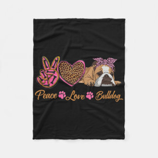 Peace Love English Bulldog Funny Puppy Dog mam Mot Fleece Deken