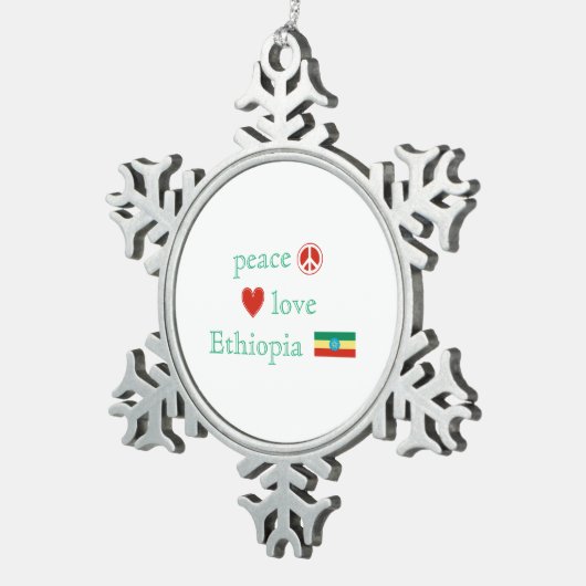 Peace Love Ethiopia Heart Ethiopian Flag Tin Sneeuwvlok Ornament (Rechts)