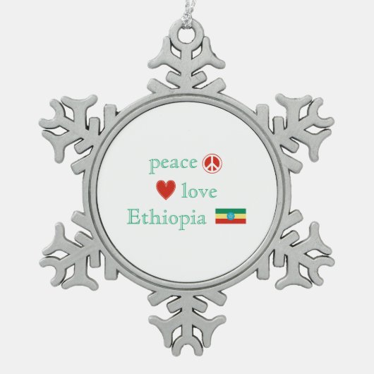 Peace Love Ethiopia Heart Ethiopian Flag Tin Sneeuwvlok Ornament (Voorkant)