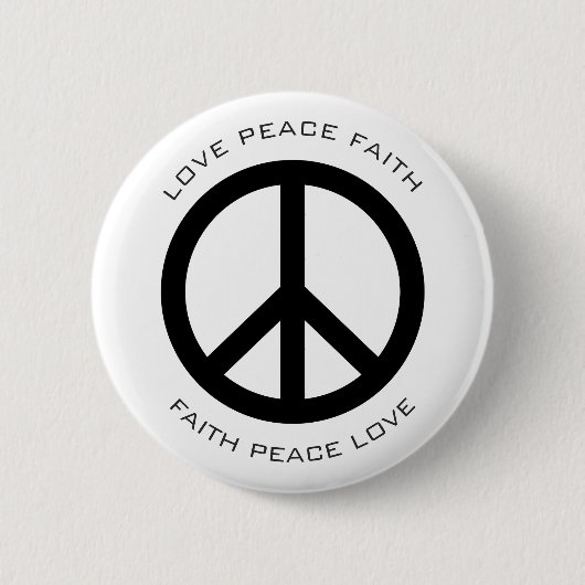 Peace Love Faith Social Justice Black White Ronde Button 5,7 Cm (Voorkant)