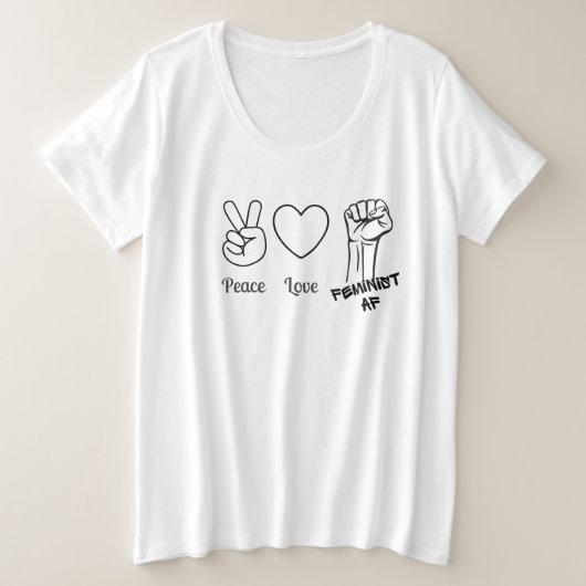 Peace, Love, Feminist AF - plus size T-shirt (Design voorkant)