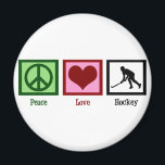 Peace Love Field Hockey Magneet<br><div class="desc">Vredesbord,  hart en een silhouet van een hockeyspeler in actie.</div>