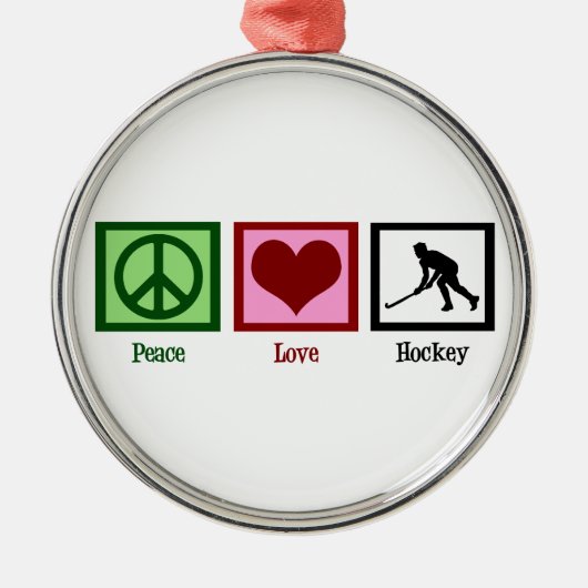 Peace Love Field Hockey Metalen Ornament (Voorkant)