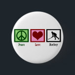 Peace Love Field Hockey Ronde Button 5,7 Cm<br><div class="desc">Vredesbord,  hart en een silhouet van een hockeyspeler in actie.</div>