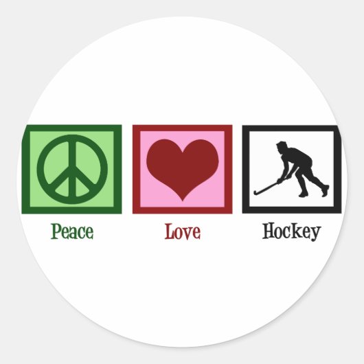Peace Love Field Hockey Ronde Sticker (Voorkant)