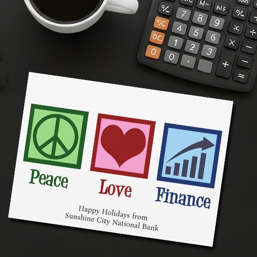 Peace Love Finance  Bank Kerst Feestdagenkaart