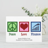 Peace Love Finance  Bank Kerst Feestdagenkaart (Staand voorkant)