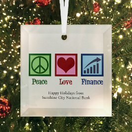 Peace Love Finance  Bank Kerst Glas Ornament