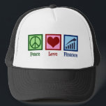 Peace Love Finance Trucker Pet<br><div class="desc">Peace Love Finance. Een coole financiële adviseur of planner cadeau voor een bankier of geldmanager die met bankcliënten samenwerkt om hun activa en financiën te beheren. Kute design voor financiële planningsbankiers in publieke,  zakelijke of persoonlijke financiering.</div>