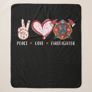 Peace Love Firefighter Lovers Brandweergeschenke Sherpa Deken