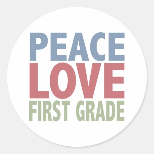 Peace Love First Grade Ronde Sticker (Voorkant)