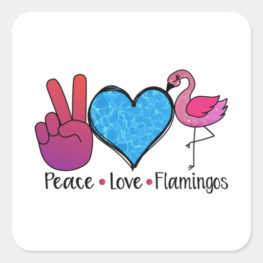 Peace Love Flamingo Cool T Shirt Vierkante Sticker (Voorkant)