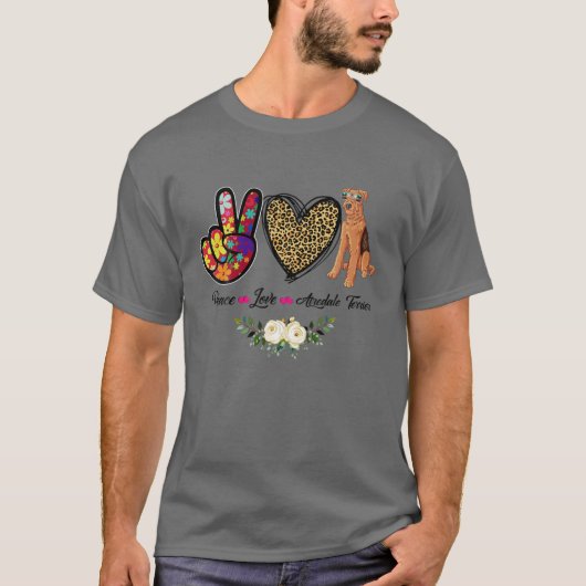 Peace Love Floral Airedale Terrier Mam Dog Mam Mot T-shirt (Voorkant)
