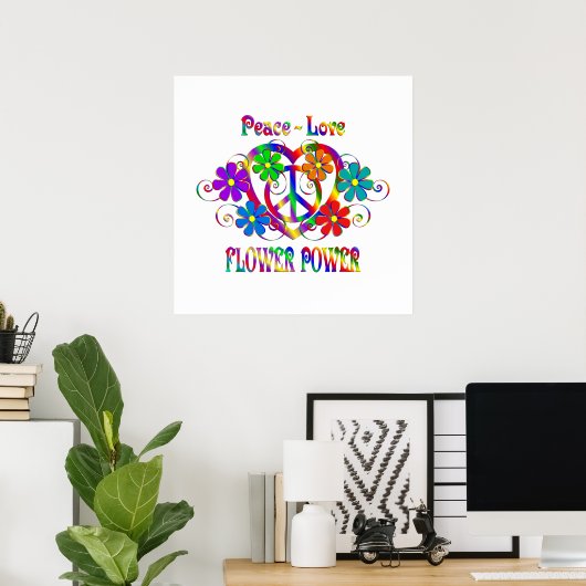 Peace Love Flower Power Poster (Thuiskantoor)