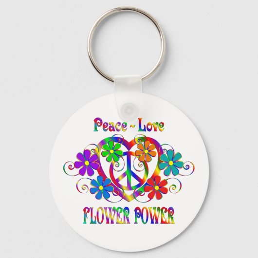 Peace Love Flower Power Sleutelhanger (Voorkant)