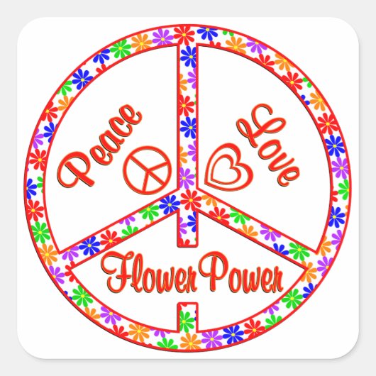 Peace Love Flower Power Vierkante Sticker (Voorkant)