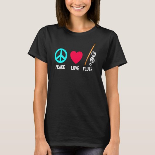 Peace Love Flute Player Music Retro Marching Band T-shirt (Voorkant)