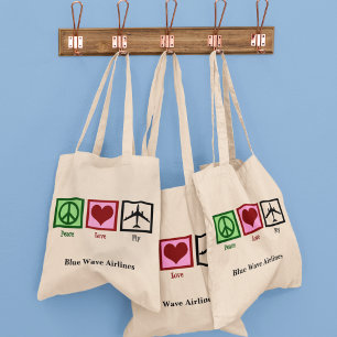 Peace Love Fly Custom Airplane Pilot Tote Bag