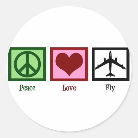 Peace Love Fly Ronde Sticker (Voorkant)